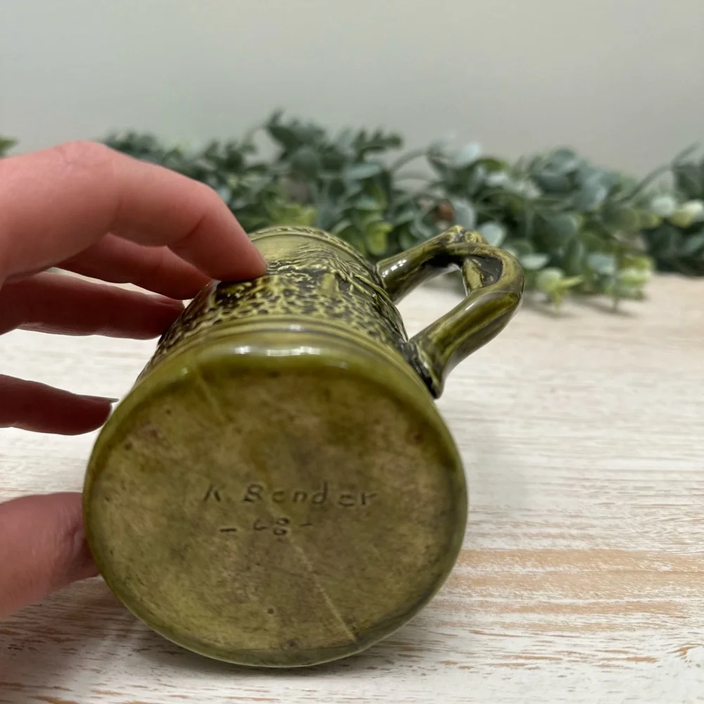 Vintage German Green Ceramic Stein with Embossed Figures - Picture 6 of 7